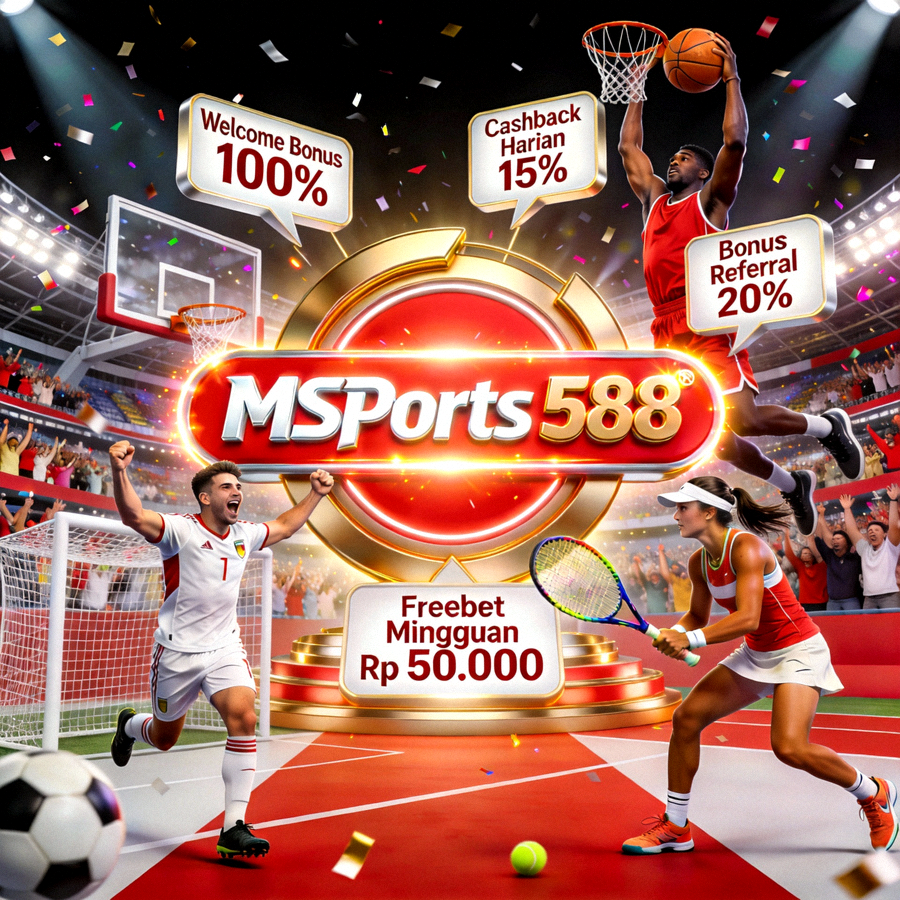 Animasi promosi MSports M88 yang menampilkan berbagai bonus taruhan olahraga