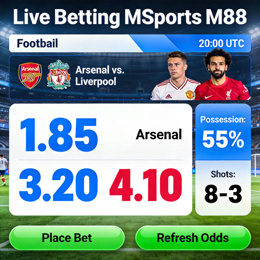Antarmuka live betting MSports M88 terbaru dengan odds real-time untuk pertandingan sepak bola
