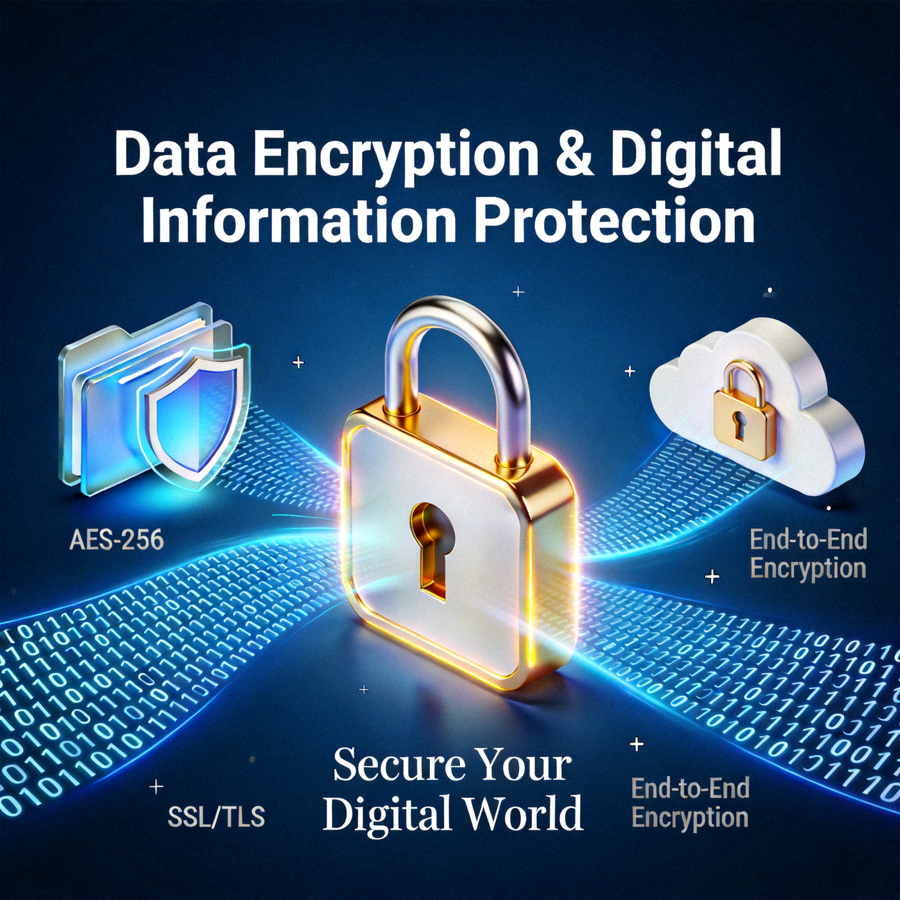 Ilustrasi grafis tentang enkripsi data dan perlindungan informasi digital