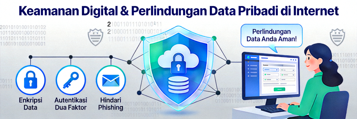 Ilustrasi keamanan digital dan perlindungan data pribadi di internet