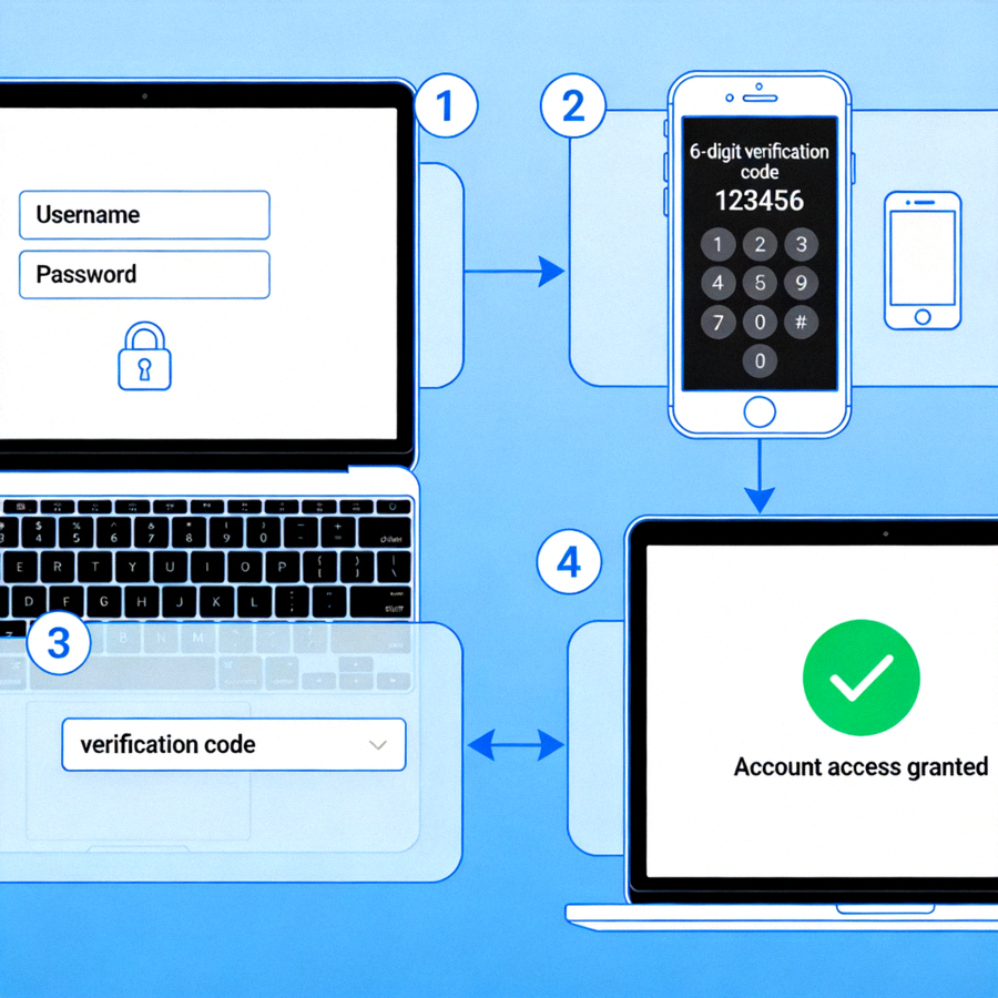 Ilustrasi proses otentikasi dua faktor untuk keamanan akun online