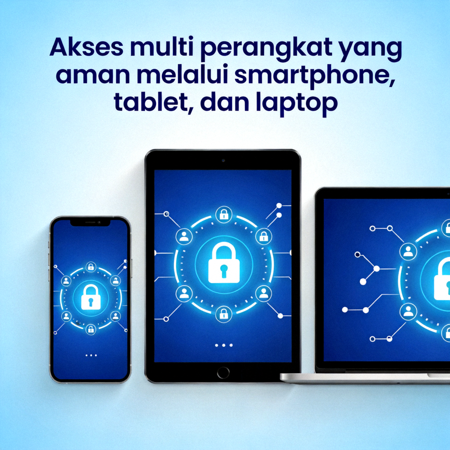 Akses multi perangkat yang aman melalui smartphone, tablet, dan laptop